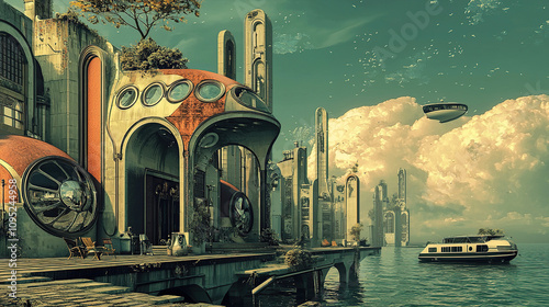 the cuntry, generative ai, landscape, architecture, curtoone, chasny house, background, art nouveau, city, skyline, skyscraper, building, water, lake, nature, autumn, river, sky, tree, reflection,