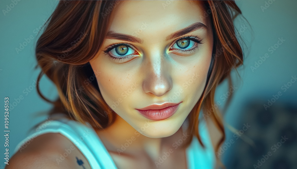 Portrait of a Young, Attractive Model in a Photostudio, Featuring Light Makeup and Fashionable Hairstyle Portrait of a Young, Attractive Model in a Photostudio, Featuring Light Makeup and Fashionable Hairstyle