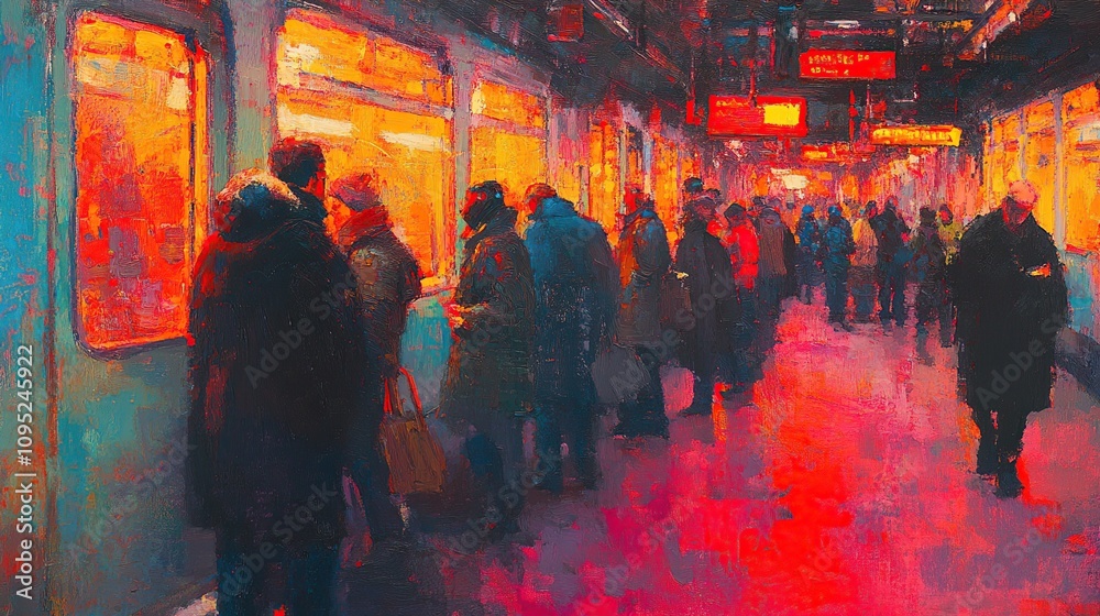 Naklejka premium Subway Station at Dusk: A Vibrant Impression