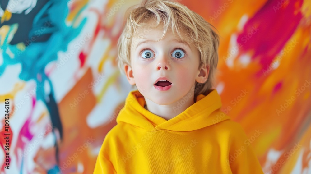 Surprised young boy with colorful artistic background Surprised young boy with colorful artistic background