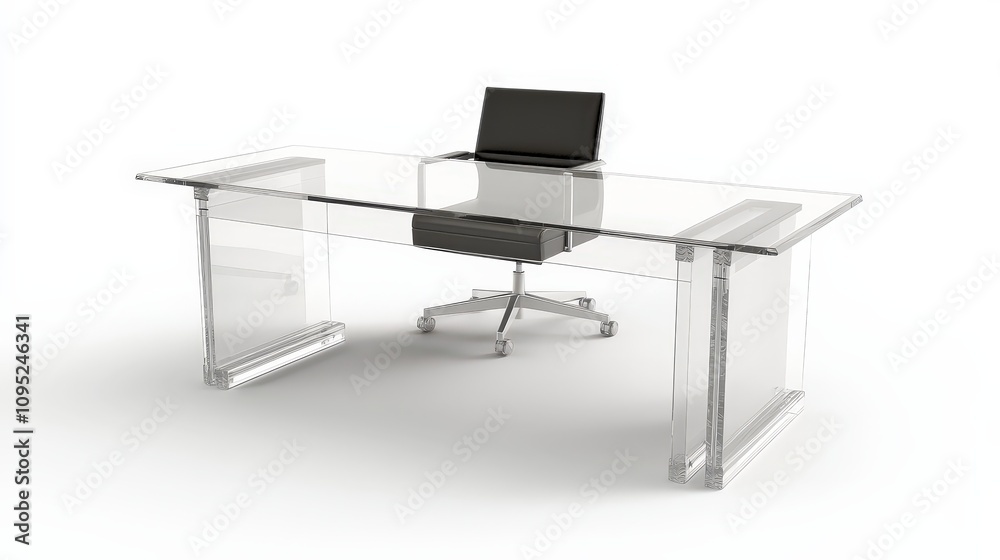 Sleek glass office desk with modern chair on white background Sleek glass office desk with modern chair on white background