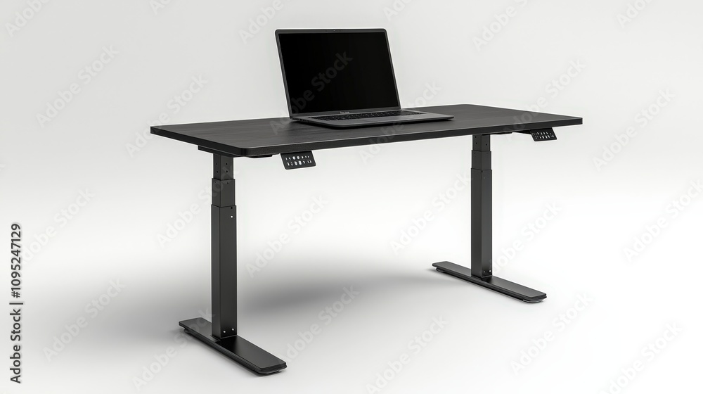 Modern adjustable standing desk with laptop for ergonomic workspace Modern adjustable standing desk with laptop for ergonomic workspace