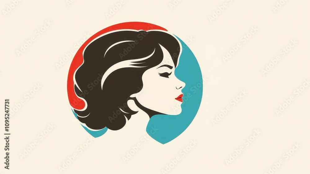 profile drawing of a woman’s portrait in blue and red colors on a white background profile drawing of a woman’s portrait in blue and red colors on a white background