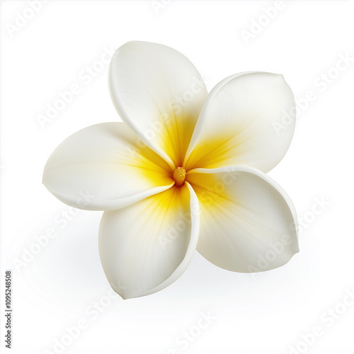 White and yellow plumeria flower blooming on white background