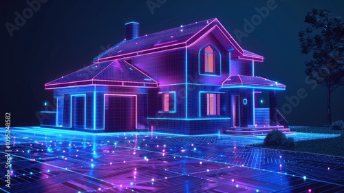 Futuristic smart home digital model.