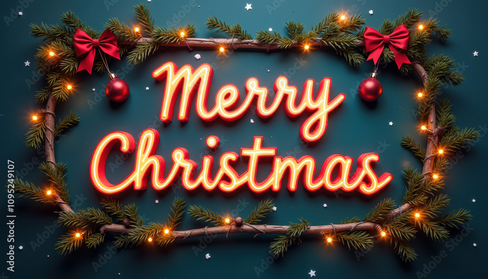Merry Christmas banner featuring festive decorations and enchanting elements, celebrating the holiday spirit. Merry Christmas banner featuring festive decorations and enchanting elements, celebrating the holiday spirit.