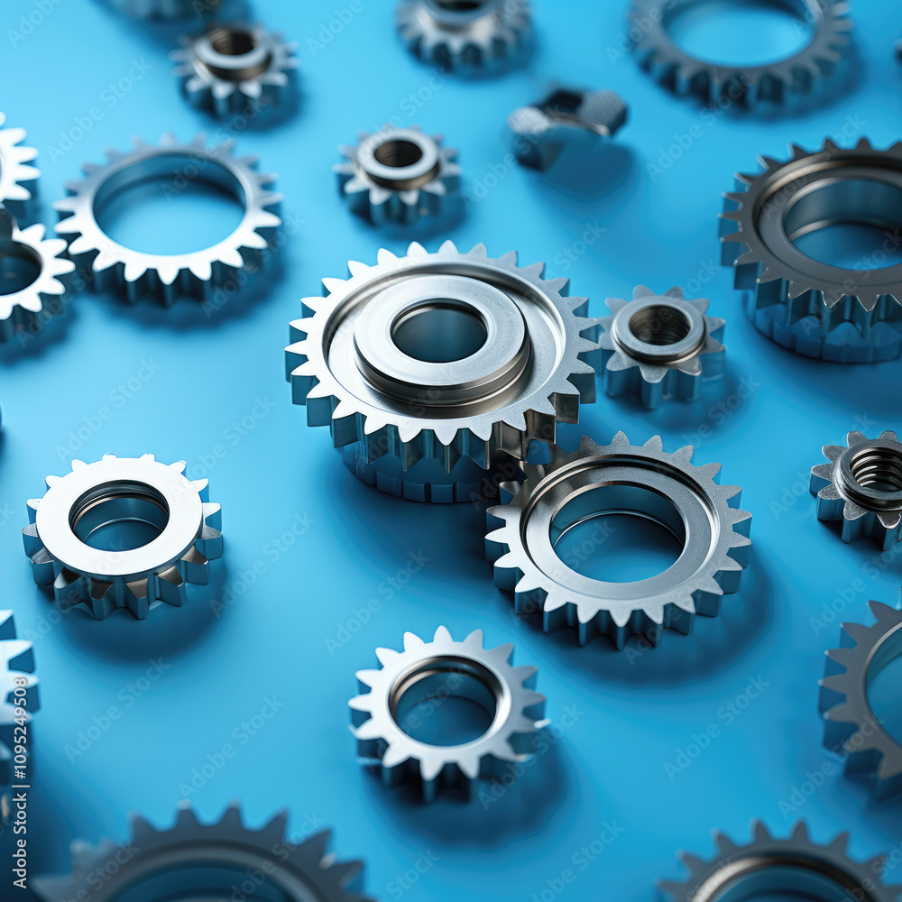 generated illustration of Blue metal cogs and gears interlocked. generated illustration of Blue metal cogs and gears interlocked.