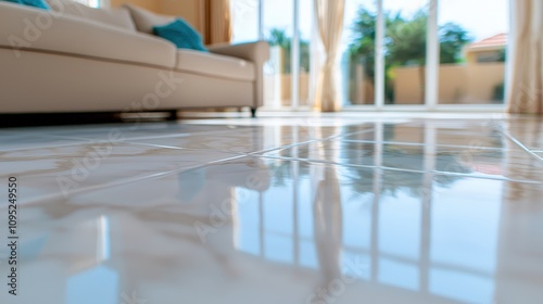 Shiny Epoxy Floor Modern Home Interior Luxury Living Room Design