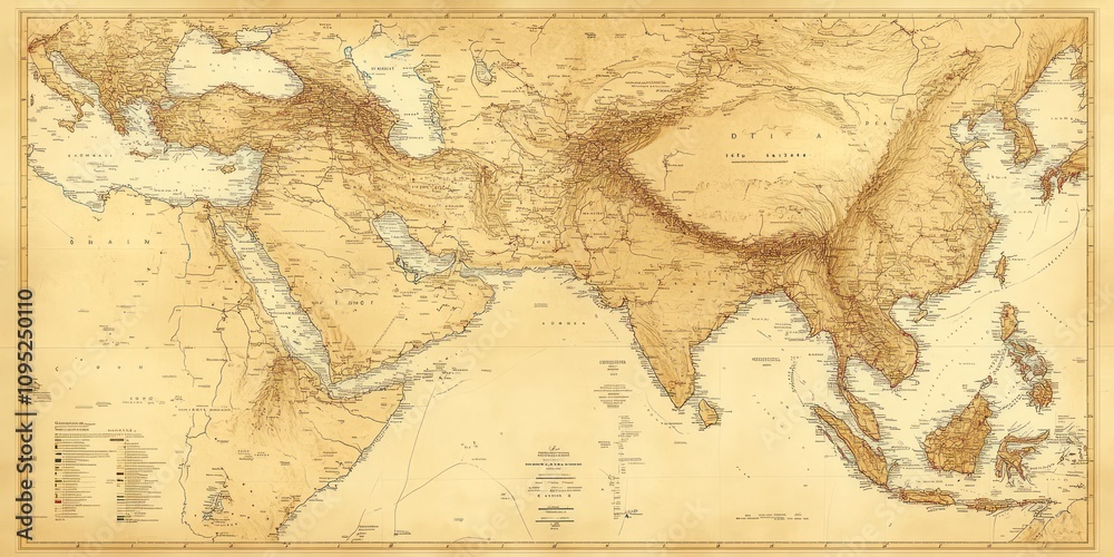 Obraz premium Antique Map Depicting Asia and Surrounding Regions