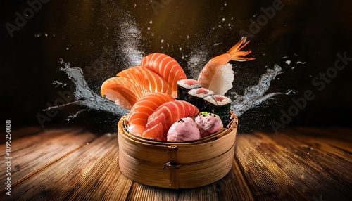 Sushi food on the table, delicious asian cooking, fusion sashimi