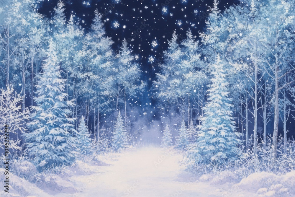 Snowy Blue Christmas Tree Forest Christmas Background Snowy Blue Christmas Tree Forest Christmas Background