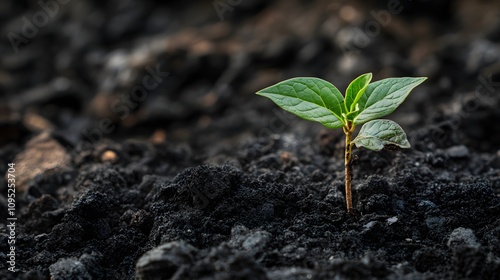 51. A small green sapling growing from a pile of blackened ashes