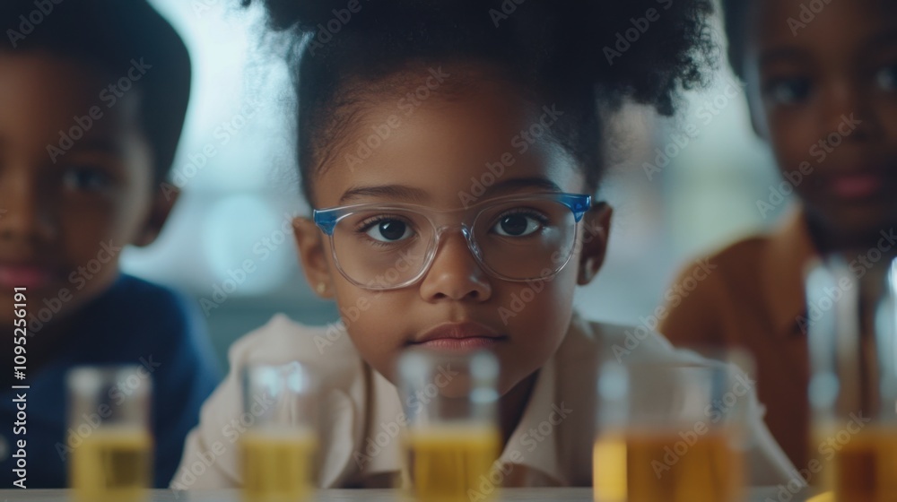 Curious Young Scientist: Girl Exploring Chemistry with Beakers. Generative ai Curious Young Scientist: Girl Exploring Chemistry with Beakers. Generative ai
