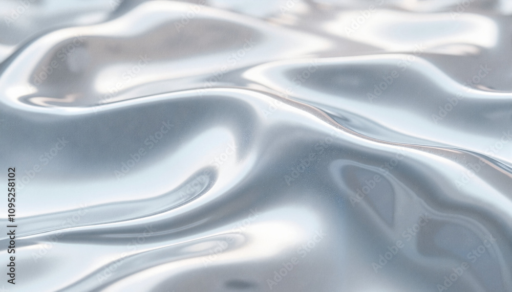 Obraz premium Glossy silver fabric texture with waves, elegant drapery