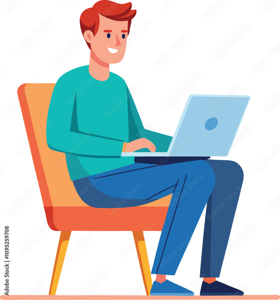 a boy is using his laptop vector a boy is using his laptop vector