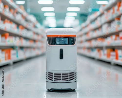 Automated medication dispensing robot in hospital pharmacy, streamlining drug distribution for efficiency