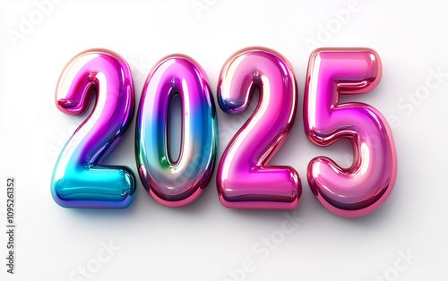 3D bubble 2025, futuristic vibrant colors, new year