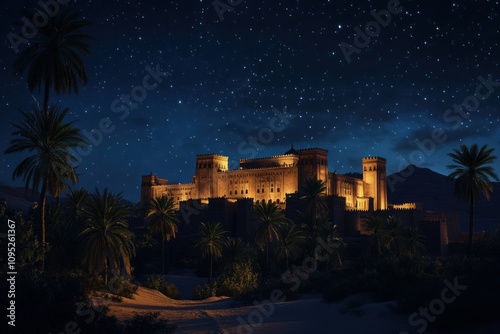 Majestic Castle Under a Starry Night Sky