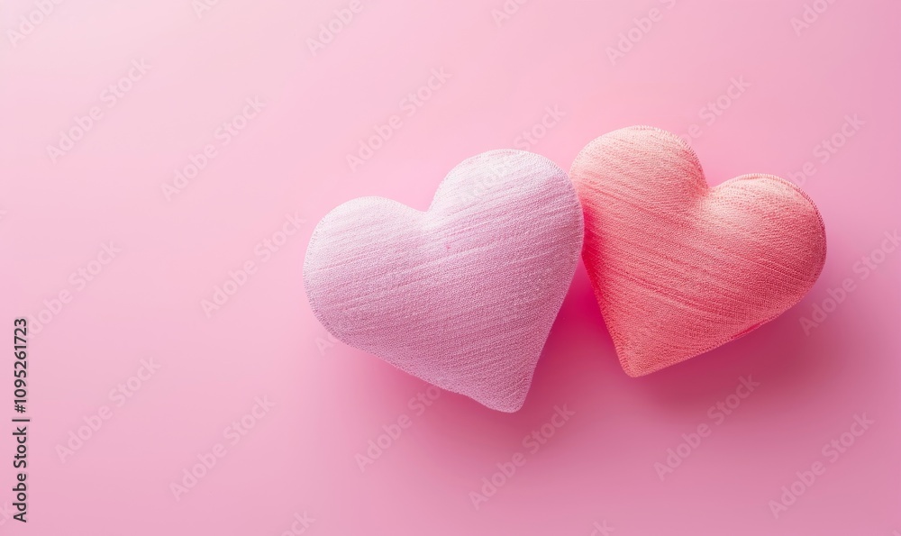 Happy valentine's day and love decoration background concept made from two hearts on pastel pink background, Generative AI Happy valentine's day and love decoration background concept made from two hearts on pastel pink background, Generative AI