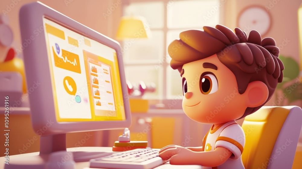 AI-Powered Healthcare Pastel colored 3D cartoon style illustration.