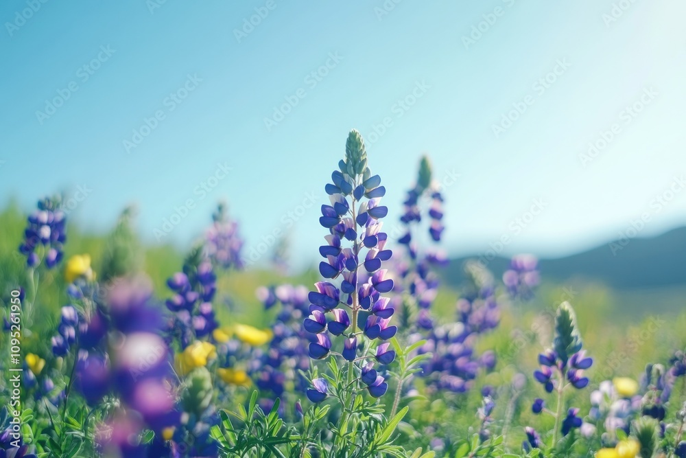 Obraz premium Vibrant Purple and Yellow Wildflowers in Field