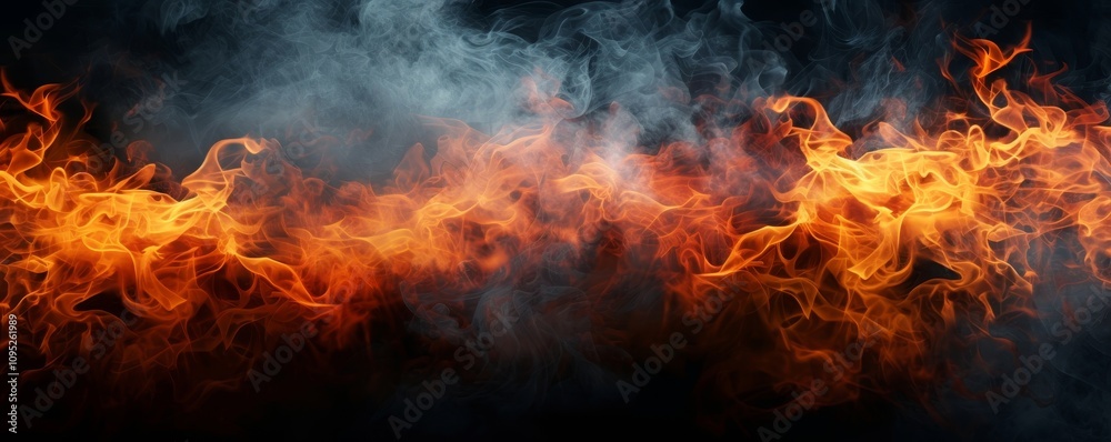 Flame, fire on the background. black walls and smoke. Wide background on the theme of fire, elements, horror, hell, Halloween, etc, Generative AI Flame, fire on the background. black walls and smoke. Wide background on the theme of fire, elements, horror, hell, Halloween, etc, Generative AI