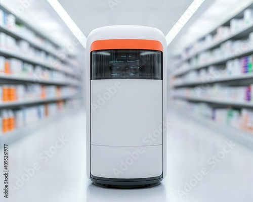 Automated medication dispensing robot in hospital pharmacy, streamlining drug distribution for efficiency