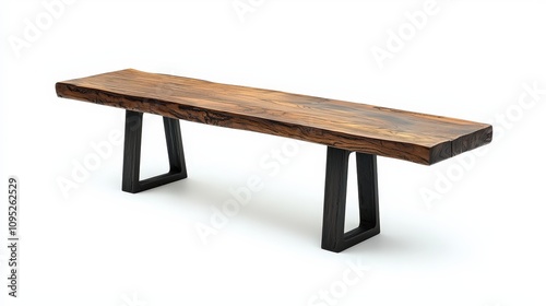 Handcrafted live edge wooden bench with black metal legs for modern interiors