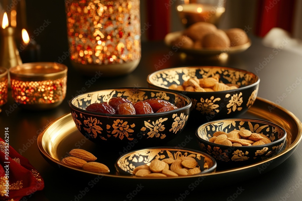 Decorative Bowls with Nuts and Dried Fruits Display Decorative Bowls with Nuts and Dried Fruits Display