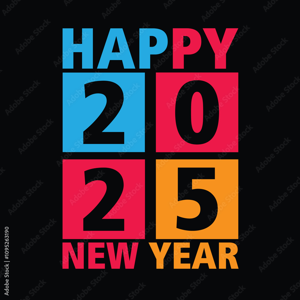 Naklejka premium Happy New Year 2025 typography t-shirt design.