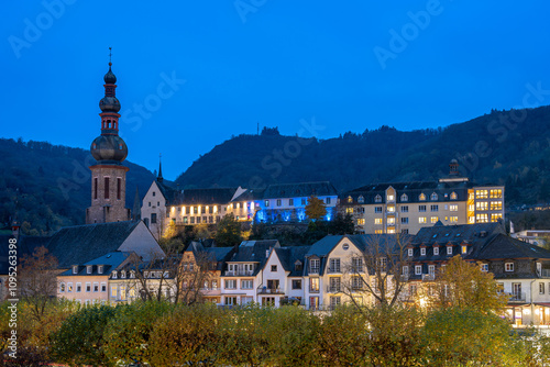 Townscape of Cochem, Germany.  St. Martin Catholic Church tower in the historical town centre photo