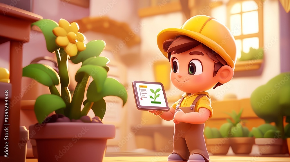 AI in Agriculture Pastel colored 3D cartoon style illustration.