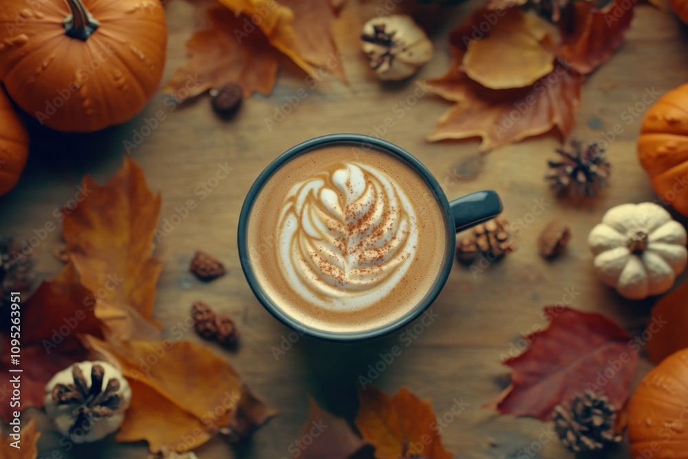 Warm Autumn Drink Surrounded by Seasonal Decor Warm Autumn Drink Surrounded by Seasonal Decor