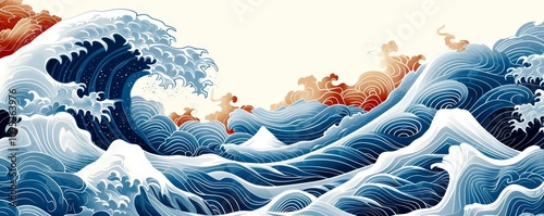 Abstract background from Japanese pattern sea wave, Generative AI