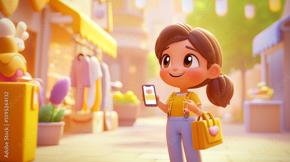 AI in Retail Pastel colored 3D cartoon style illustration.