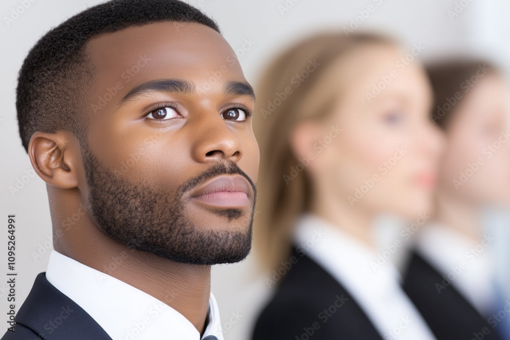 Job seekers preparing for interviews in formal attire in a professional office environment Job seekers preparing for interviews in formal attire in a professional office environment