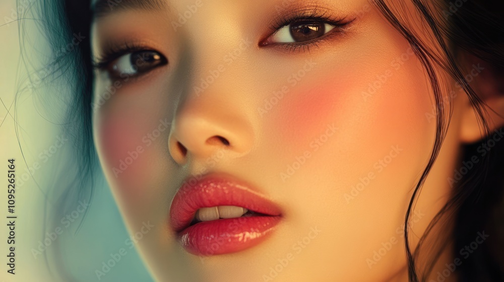 Close-up Portrait of a Young Woman with Glossy Lips and Soft Skin Close-up Portrait of a Young Woman with Glossy Lips and Soft Skin