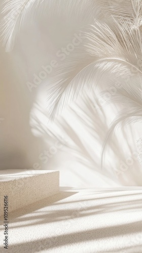 エレガントな春の装飾のためのヤシの影が付いた単色のライトベージュのシーン