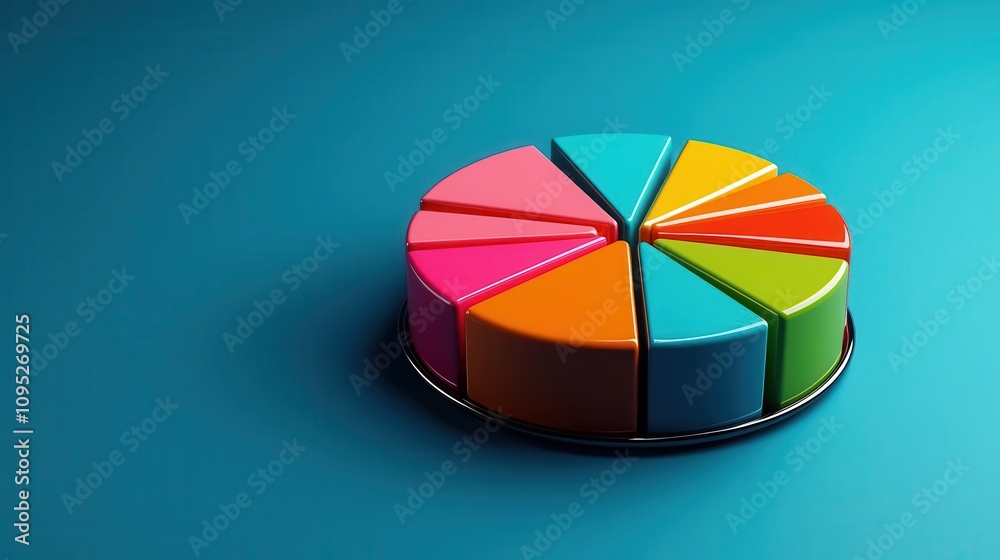 Fototapeta premium Digital pie chart showing the distribution of sectors in a growth equity fund, diversified strategy, financial clarity