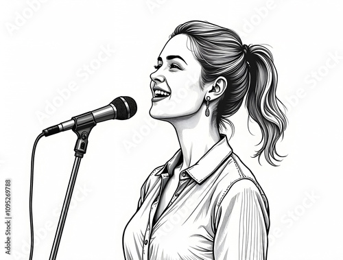 Elegant One Line Art of a Singing Girl Holding a Mic - Ideal for Banners, Posters, and Flex Printing Designs photo