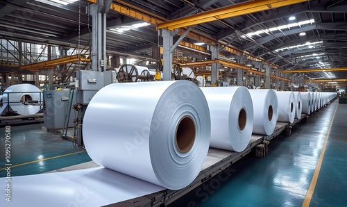 Factory production large rolls of thermal paper, Generative AI