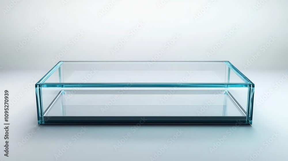 Minimalist glass rectangular display case on smooth surface
