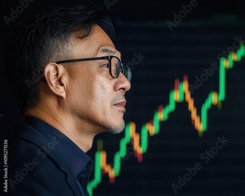 Investor analyzing sector growth in an equity fund using digital tools, diversified strategy, financial clarity