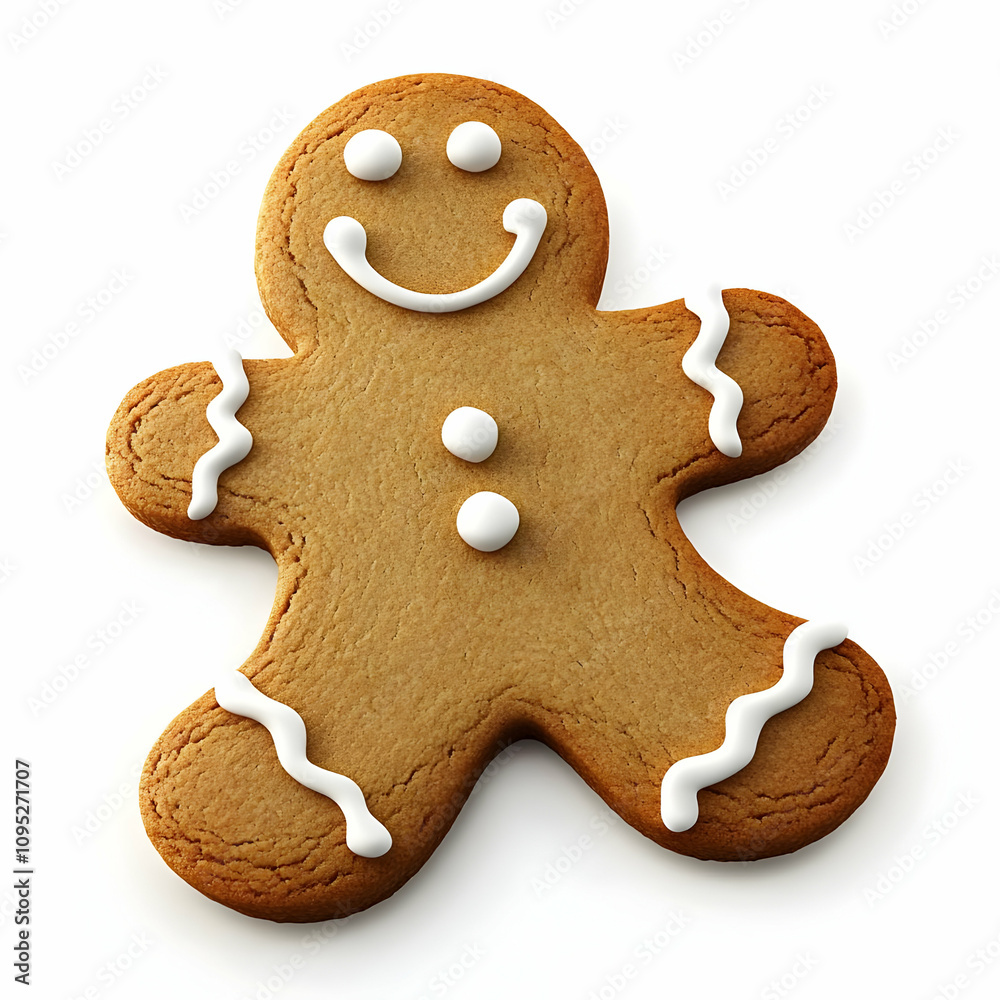 Isolated Gingerbread Man Cookie with Icing Details on a Clean White Background for Holiday and Baking Themes Isolated Gingerbread Man Cookie with Icing Details on a Clean White Background for Holiday and Baking Themes