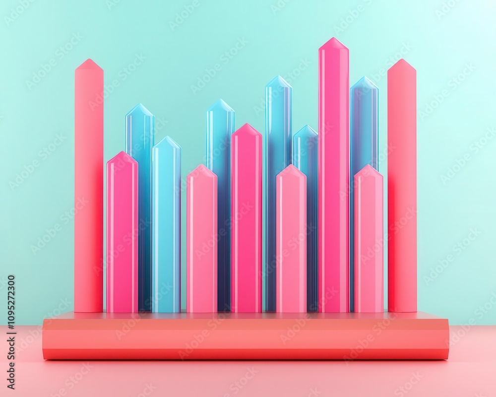 Fototapeta premium 3D graph showing sector performance in a growthfocused equity fund, diversified portfolio, financial analysis