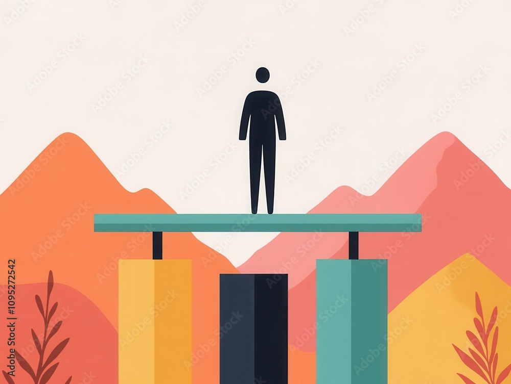 Fototapeta premium Illustration of a digital balance beam with growth sectors in an equity fund, representing diversified stability, risk management