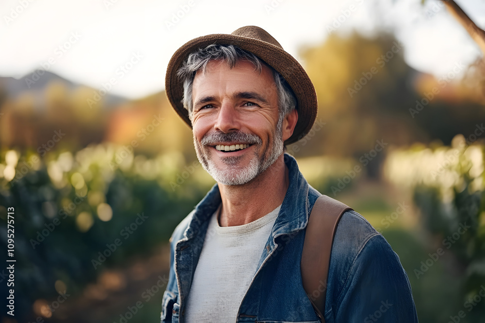 Obraz premium Portrait of a smiling middle aged Caucasian man on farm