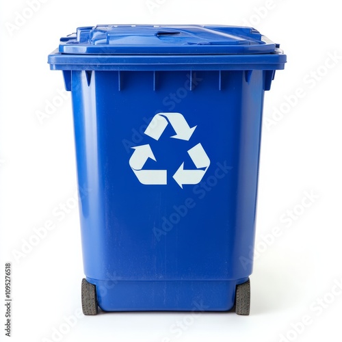 blue recycle bin isolated on white with recycling symbol