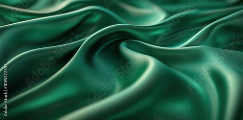 Emerald Green Silk Fabric Draped Softly Elegant Waves