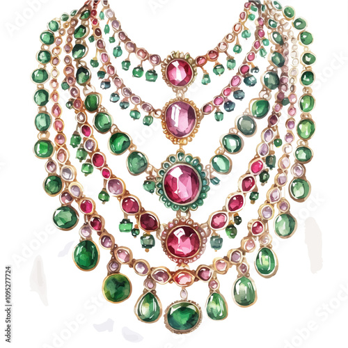 A watercolor illustration of Necklaces, isolated on a white background. Necklaces vector.
